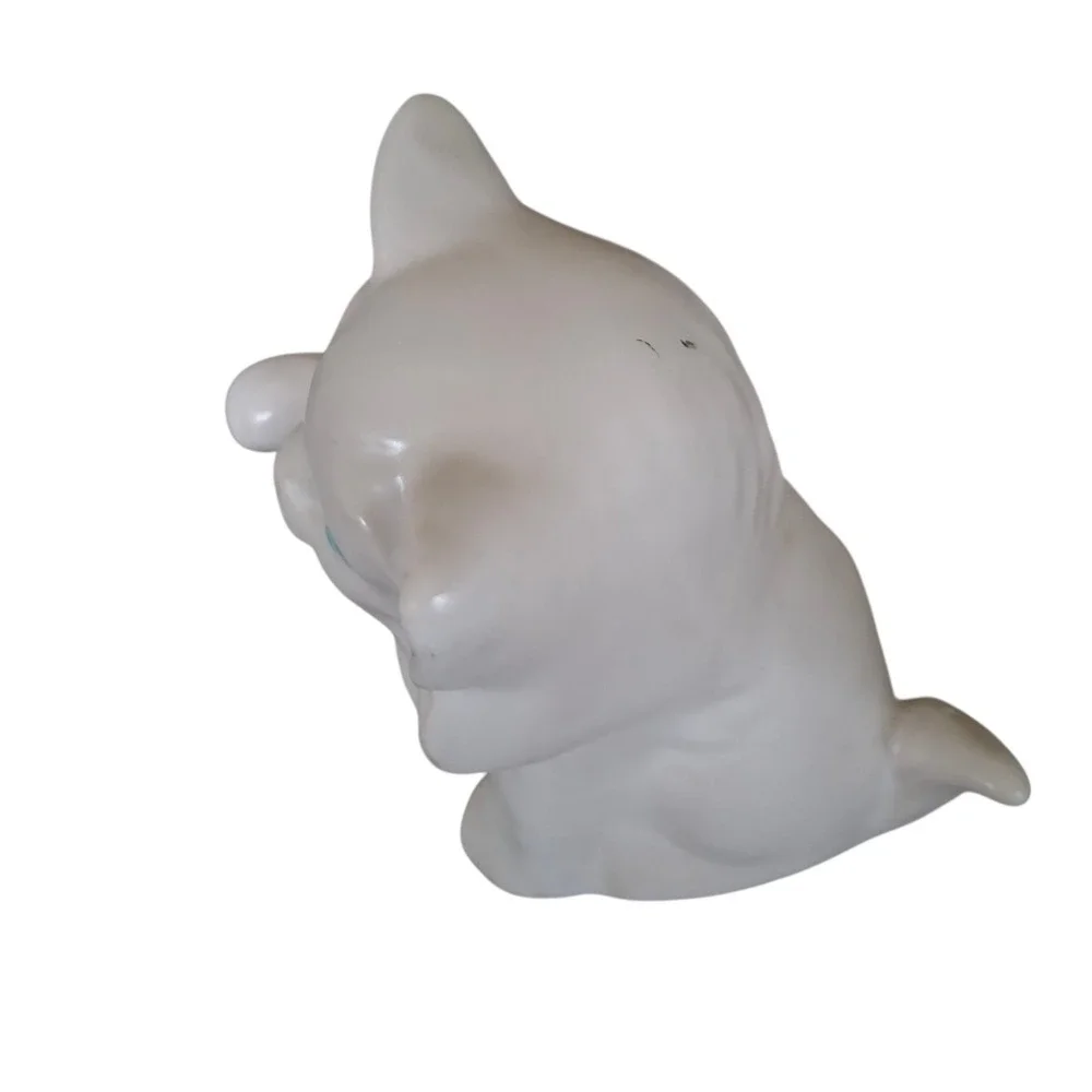 Vintage‎ American Bisque Playful White Kitten Figurine Smiley Happy Mischievous